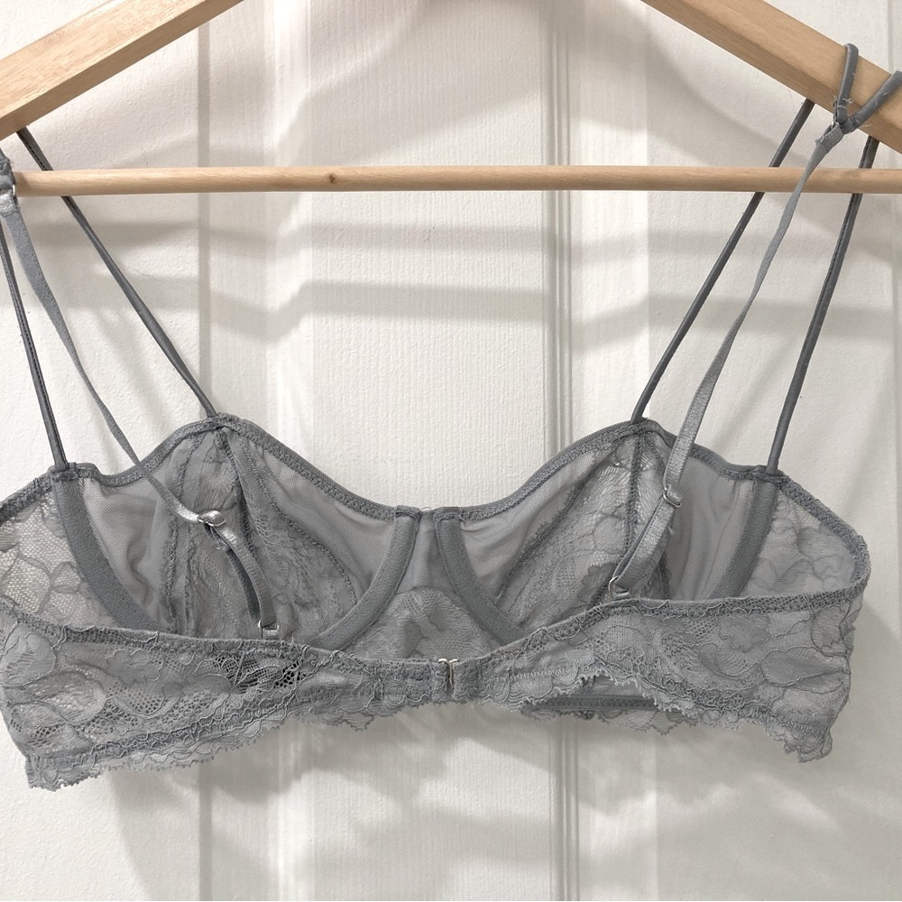ZARA Blue - Gray Sheer Lace Balconette Bra with Underwire - Size Small - Picture 2 of 8